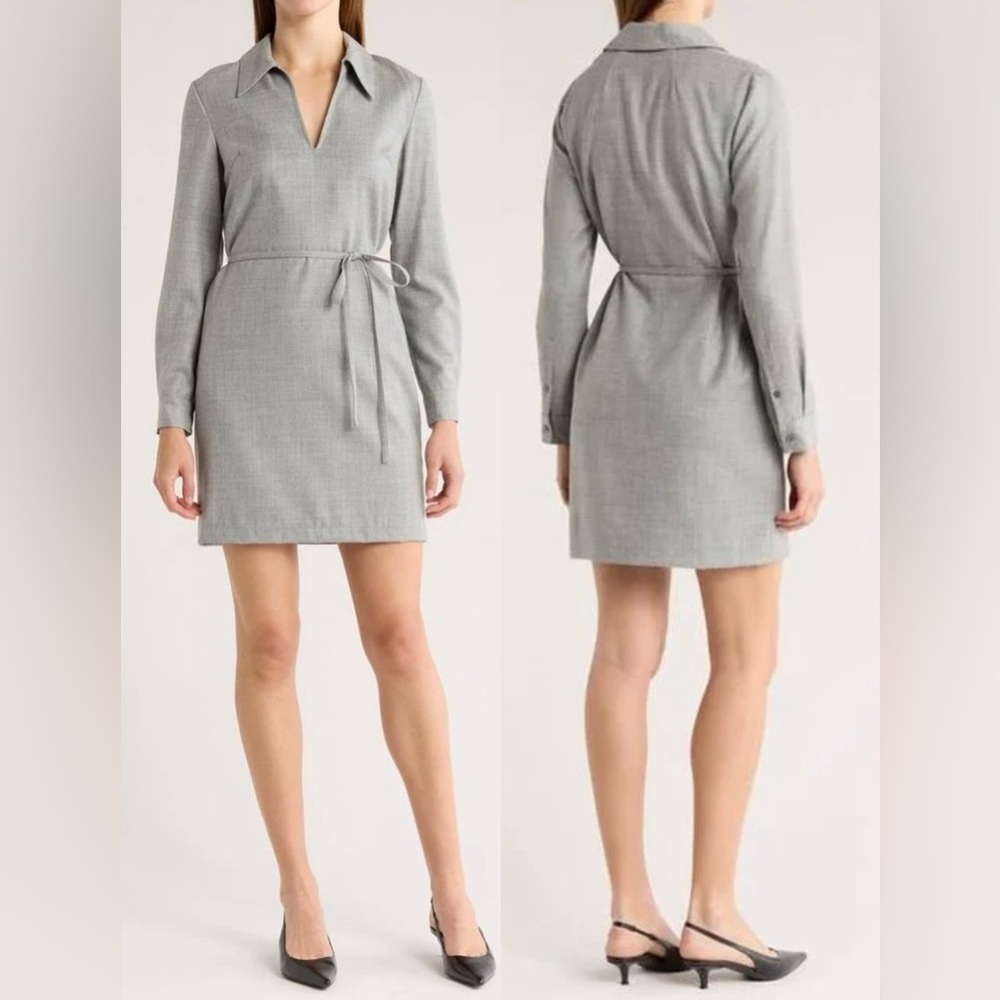 NWOT Theory Gray Keyhole Long Sleeve Collar Wool Mini Dress sz 2